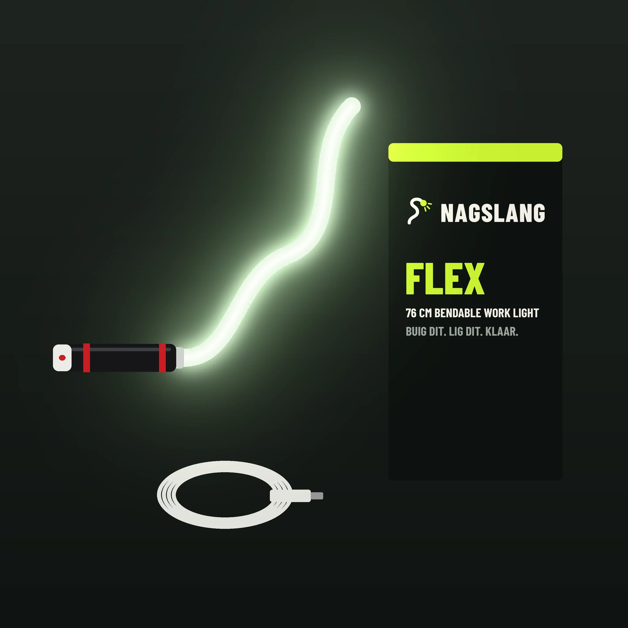 Nagslang Flex with its box and USB-C cable